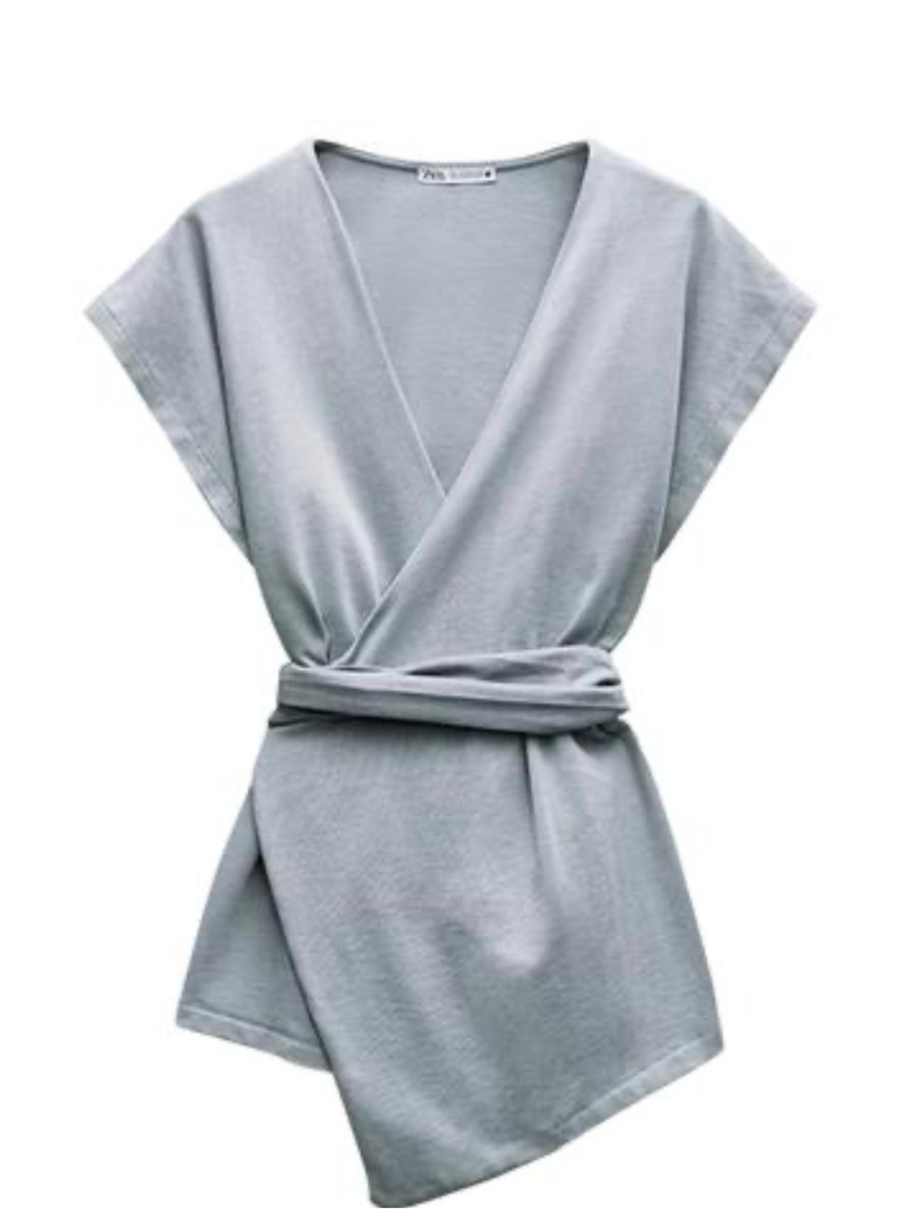Zara Light Gray Wrap-Front Cap Sleeve Tunic
